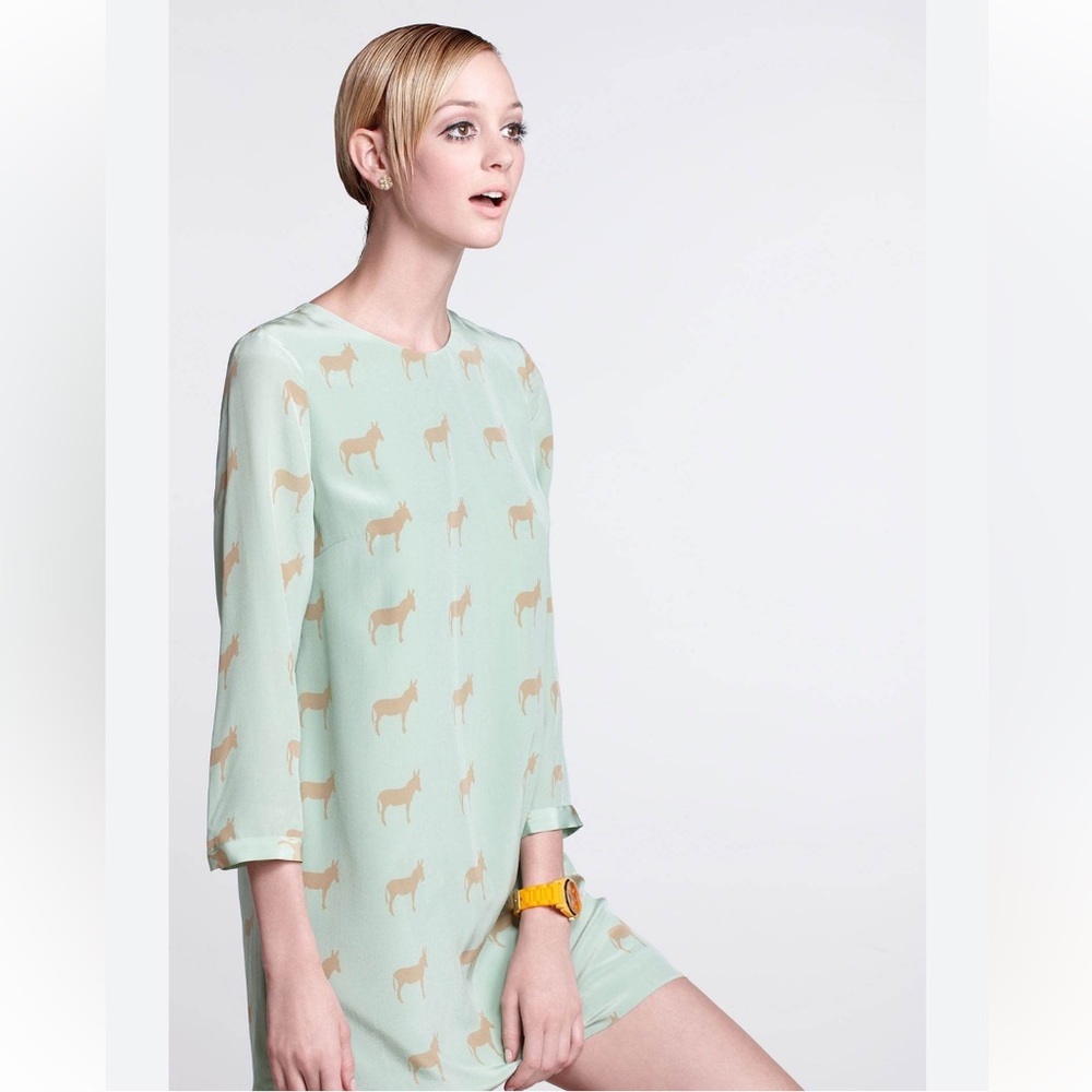 Anthropologie Charlotte Taylor Women’s Mint Donkey Silk Dress 3/4 Sleeve Size 10
